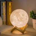 Mydethun 3D Moon Lamp with 5.9 Inch Wooden Base - Gift for Mom, LED Night Light, Mood Lighting with Touch Control Brightness for Home Dcor, Bedroom, Women Kids Moonlight - White & Yellow