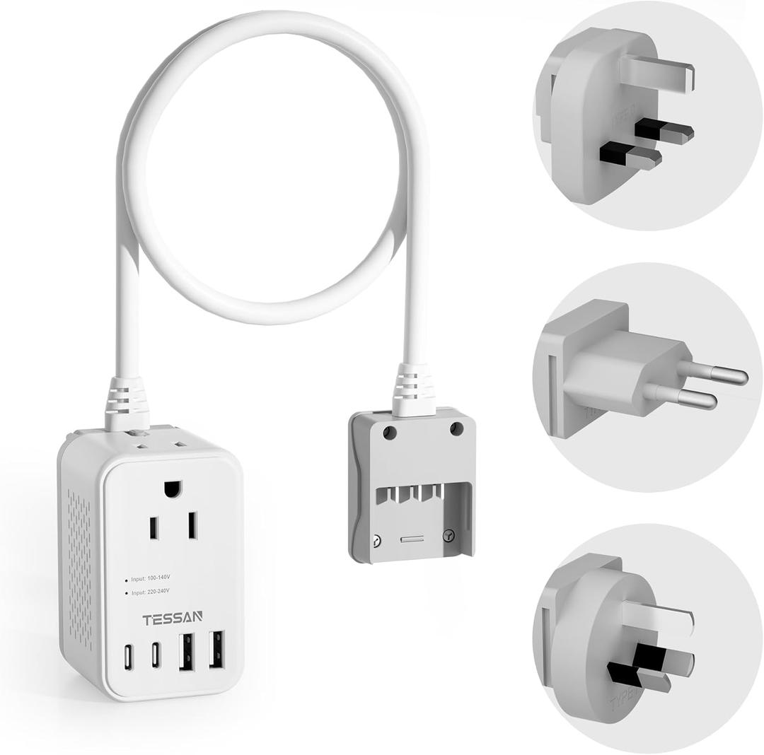 TESSAN 220 to 110 Voltage Converter US to Europe, International Travel Power Adapter with 4 USB Ports(2 USB C), 2 AC and EU/UK/AU Plug Universal Power Converter Adapter Combo, Step Down Transformer