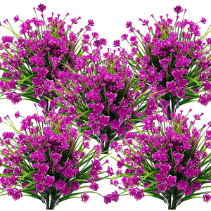 Grunyia 10 Bundles Artificial Flowers Outdoor UV Resistant Fake Plants Indoor Outside Hanging Planter Home Garden Decor (Purple)