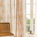 Burnt Orange Floral Boho Sheer Curtains Linen Textured 96 inches Long Rod Pocket for Living Room Print Leaf Light Filtering Window Drapes for Bedroom Dining 2 Panels