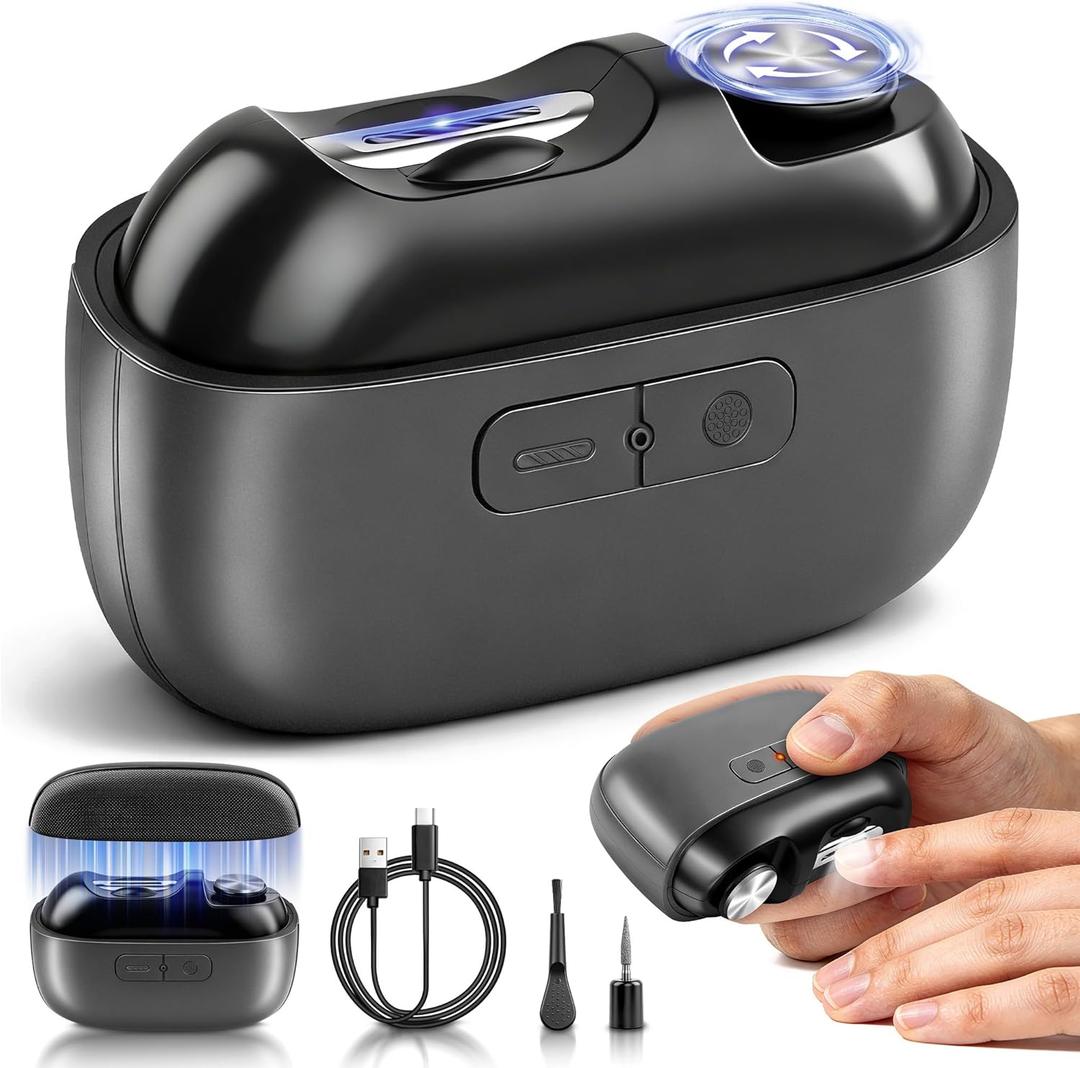 Electric Nail Clipper, Electric Nail Trimmer with Light and Nail Scraps Storage, Electric Toenail Clippers with Polishing, Rechargeable Electric Automatic Nail Clipper for Seniors, Women, Men (Black)