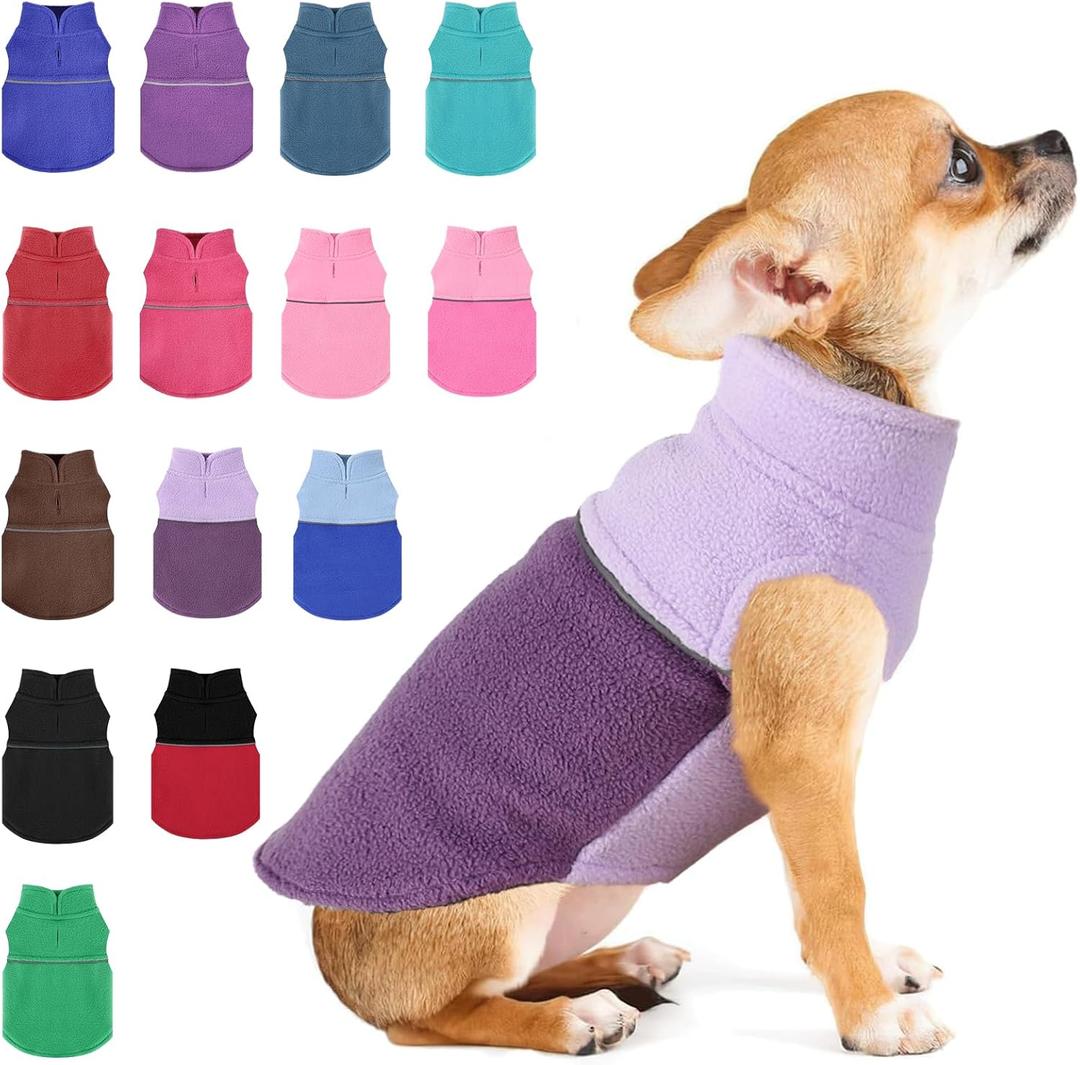 Dog Sweaters for Small Dogs Girl Fleece Vest Dog Sweater with Leash Hole Warm Pullover Puppy Jacket Doggy Sweater Female Winter Doggie Clothes Pink Teacup Puppy Outfit (Double Purple, XX-Small)