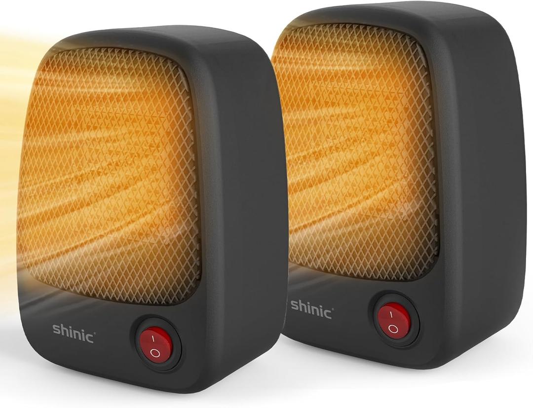 shinic Small Space Heater, 500W Portable Electric PTC Ceramic Heater with Fast Heating, Overheat Protection, Safe and Quiet Personal Heater for Indoor Use, Desk Home Office Bedroom,Black,2 Pack