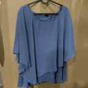 Hanna Nikole Women's Large Sizes Chiffon Blouses 3/4 Sleeve Double Layer Shirt Flowy Elegant Tops Loose Long Shirt
 Blue 3XL