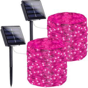 Extra-Long 144FT Solar String Lights for Outside, 2 Pack 400LED Solar Christmas Lights Outdoor, Waterproof Copper Wire with 8 Modes Twinkle Fairy Lights for Tree Garden Party Xmas Decor (Pink)