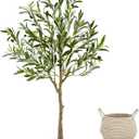 Warmplants Artificial Olive Tree, 4ft Tall Fake Olive Leaves Plant with Basket, Indoor Outdoor Faux Olive Topiary Silk Tree for Home Livingroom Office Décor