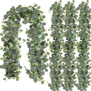 N&T NIETING 4 Pack Artificial Eucalyptus Leaf Garland, Faux Greenery Garland Decor 6 FT Summer Garlands, Fake Hanging Vines Garlands for Wedding Decoration Table Mantle