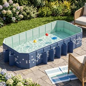 Foldable Swimming Pool, 122"x65"x19.7" Large Non-Inflatable Collapsible Pool for Kids & Adults, Thickened Hard Plastic Portable Backyard Pool, Mosaic Pattern Oversized Outdoor Kiddie Pool