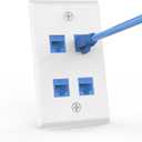VCE UL Listed 4-Port Ethernet Wall Plate with Low Voltage Mounting Bracket, CAT6 RJ45 Wall Plate with Single Gang Bracket, Blue