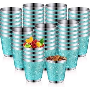 Qinyoung 50 Pcs 1 oz Stainless Steel Shot Glasses Bling Wine Glitter Metal Shot Glasses Bachelorette Wedding Party Supplies for Espresso Whiskey Bar(Teal)