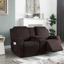 TAOCOCO Reclining Loveseat with Middle Console Slipcover, 4 Piece Polyester Fabric Stretch Loveseat Reclining Sofa Covers (Coffee, 2 Seat Recliner Cover with Console)