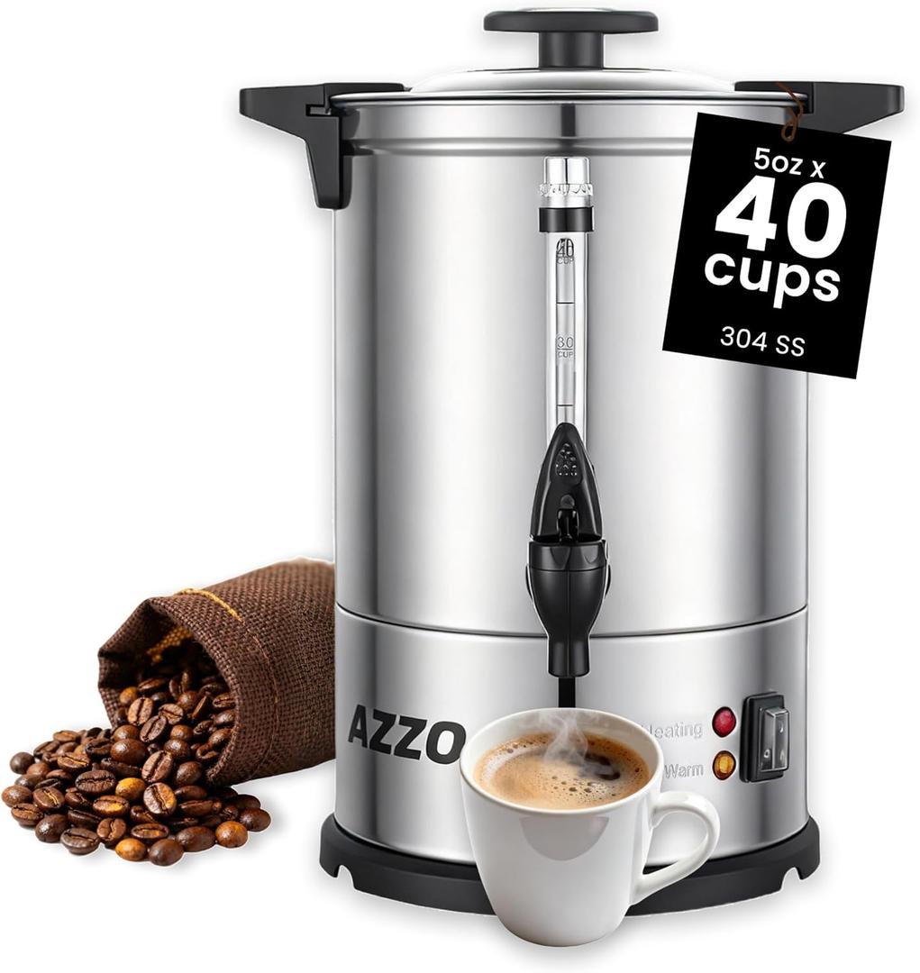 Commercial Coffee Maker 40-Cup Large Coffee Urn with Percolator Coffee Pot Electric 6L Stainless Steel Fast Brew Hot Water Dispenser for Tea Catering Events Home Office Easy Cleaning (Silver)