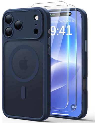 JJL for iPhone 17 Pro Case with 2 Pack Screen Protectors, Compatible with MagSafe, Full Camera Protection, Translucent Matte Magnetic Phone Cover, Deep Blue