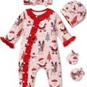 Aalizzwell 0-3 Months Newborn Baby Girls Christmas Romper Infant Winter Clothes Coming Home Outfit Xmas Clothing
