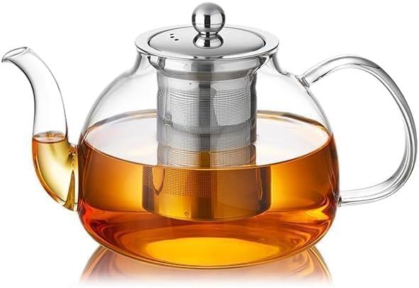 DOPUDO 24 Pack 40OZ (1200ML) Glass Teapot with Infuser Stovetop Safe, Clear Glass Tea Pot Kettle, Borosilicate Tea Pot with Infusers Filter for Loose Tea, Tea Kettle Dishwasher Safe