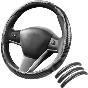 Carbon Fiber Steering Wheel Cover 3PCS, Non-Slip Grip for Universal Cars,Fit for 1416 Inch Wheels, Interior Accessories for Cars Trucks (Black)