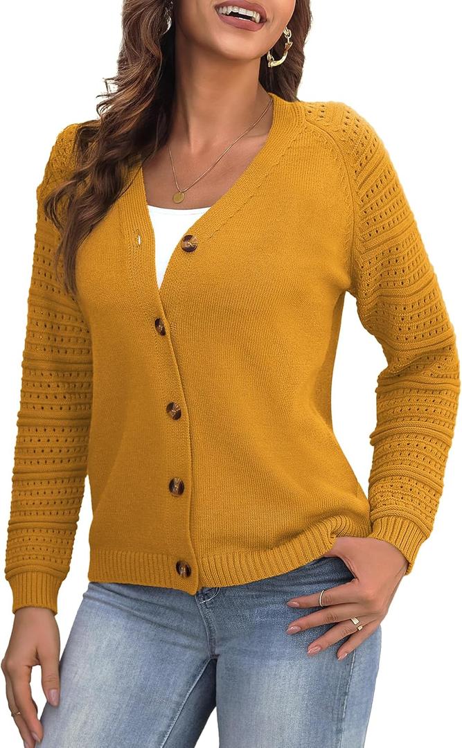 REDHOTYPE Women's Cardigans Sweater Casual Long Sleeve Open Front Cardigan Button Down Knit Chunky Outwear Coats M