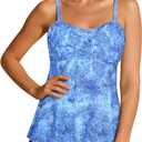 Century Star 2025 Two Piece Womens Tankini Swimsuits Modest Tankini Bathing Suit Tops with Shorts Tummy Control Swimwear (12-14, A Blue Waves)