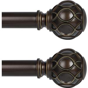 TANGWIN Bronze Farmhouse Curtain Rods for Windows:Heavy Duty Adjustable Curtain Rod for Bedroom Living Room,Boho Decorative Rustic Drapery Rods with Vintage Coastal Finial,Antique Bronze 2 Pack 18-45"