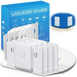Bed Sheet Holder with Clips Lock, Open Corner Fitted Bedsheet Holders with Straps for Twin, Full, Queen, King Size Mattress, Keep Sheets Firm and Tight, No More Loose Sheets(White)