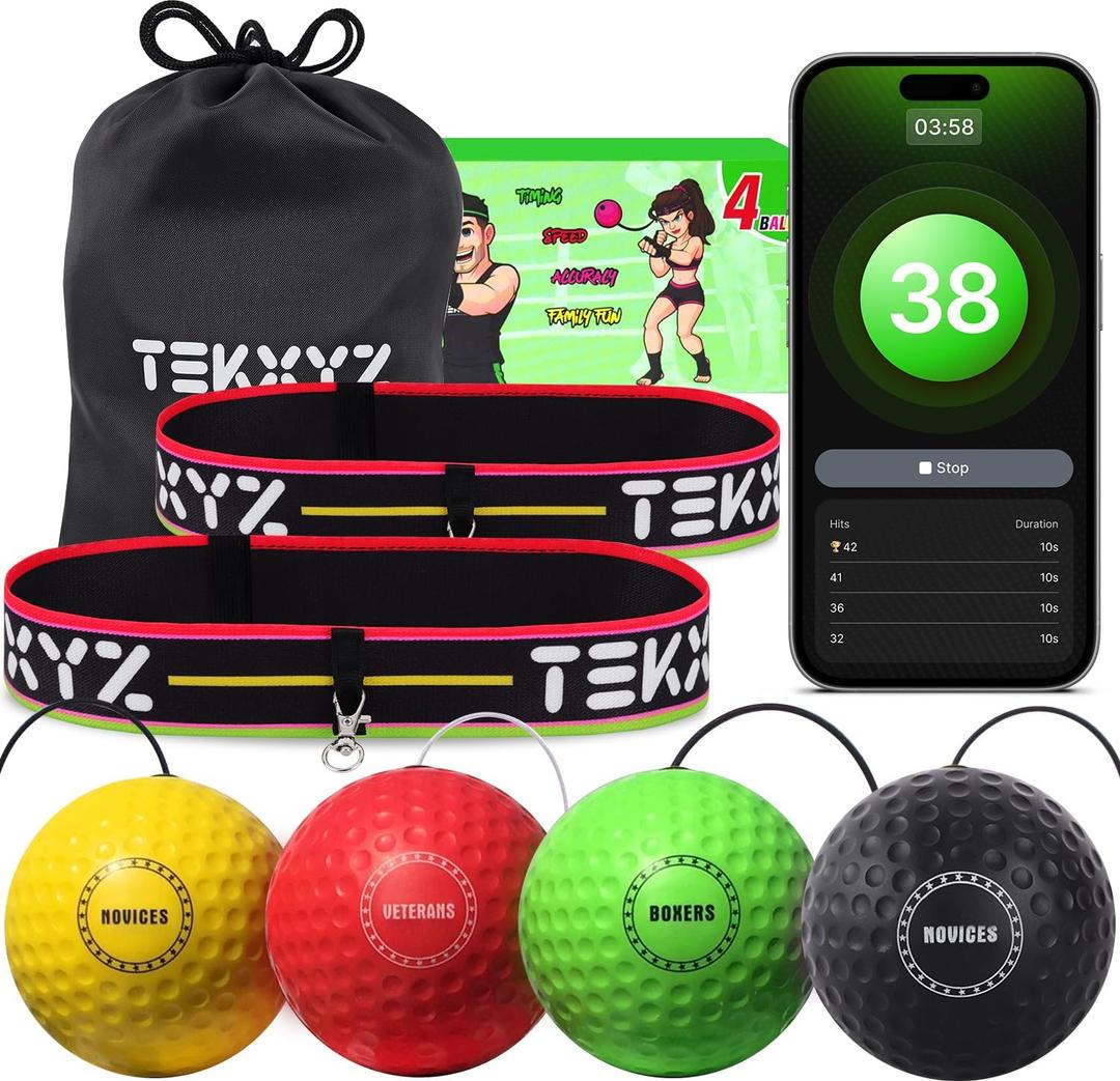 TEKXYZ Reflex Ball Family Pack with Counter App | Online Community for Boxing Ball, Ideal for Coordination, Punching, Stress Relief, Home Workouts & Fitness | Stocking Stuffer Gift for All Ages