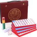 Mose Cafolo Chinese Mahjong Game Set 1.5" X-Large 144 Numbered White Blue Melamine Tiles with Carrying Travel Case,Complete Majong Majiang, Mah Jonng Game Set