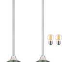 6" Gray Green Glass Modern Pendant Light Kitchen Island 2PK Mid Century Brushed Nickel Modern Pendant Lighting with Glass Globe Modern Hanging Pendant Light for Dining RoomBulb Incl.