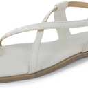 Women's Cross Strappy Flat Sandals Ring Buckle Ankle Boho Wedding Dressy Sandals (9, White)