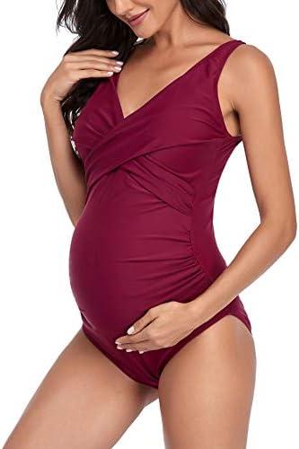 SUMMERSUNSHINE Maternity One Piece Swimwear Front Cross Pregnancy Swimsuit Bathing Suit Maternity Bikini, M