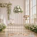 3PCS Round Cylinder Pedestal Stands Set, Gold Metal Display Columns with Removable Acrylic Tops, Sturdy Iron Nesting Risers for Wedding Party Dessert Table, Floral Vases and Event Decor (23.6", 31.5", 39.3" Heights)