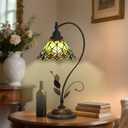Tiffany Table Lamp Green Peacock Tail Stained Glass Lamp Tiffany Style S Leaves Vintage Desk Light for Bedside Living Room Office Dormitory Dining Room, 10"D x 10"W x 20"H