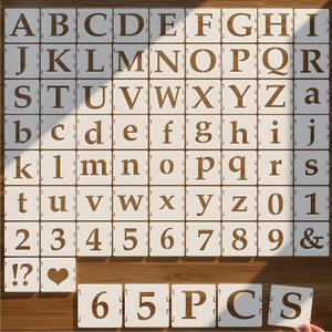 Letter Stencils for Painting, 65PCS Alphabet Stencils for Crafts Reusable, Interlocking PET Plastic Drawing Templates for Wood, Fabric, Wall, Signs, DIY Home Decor & More(6 Inch)