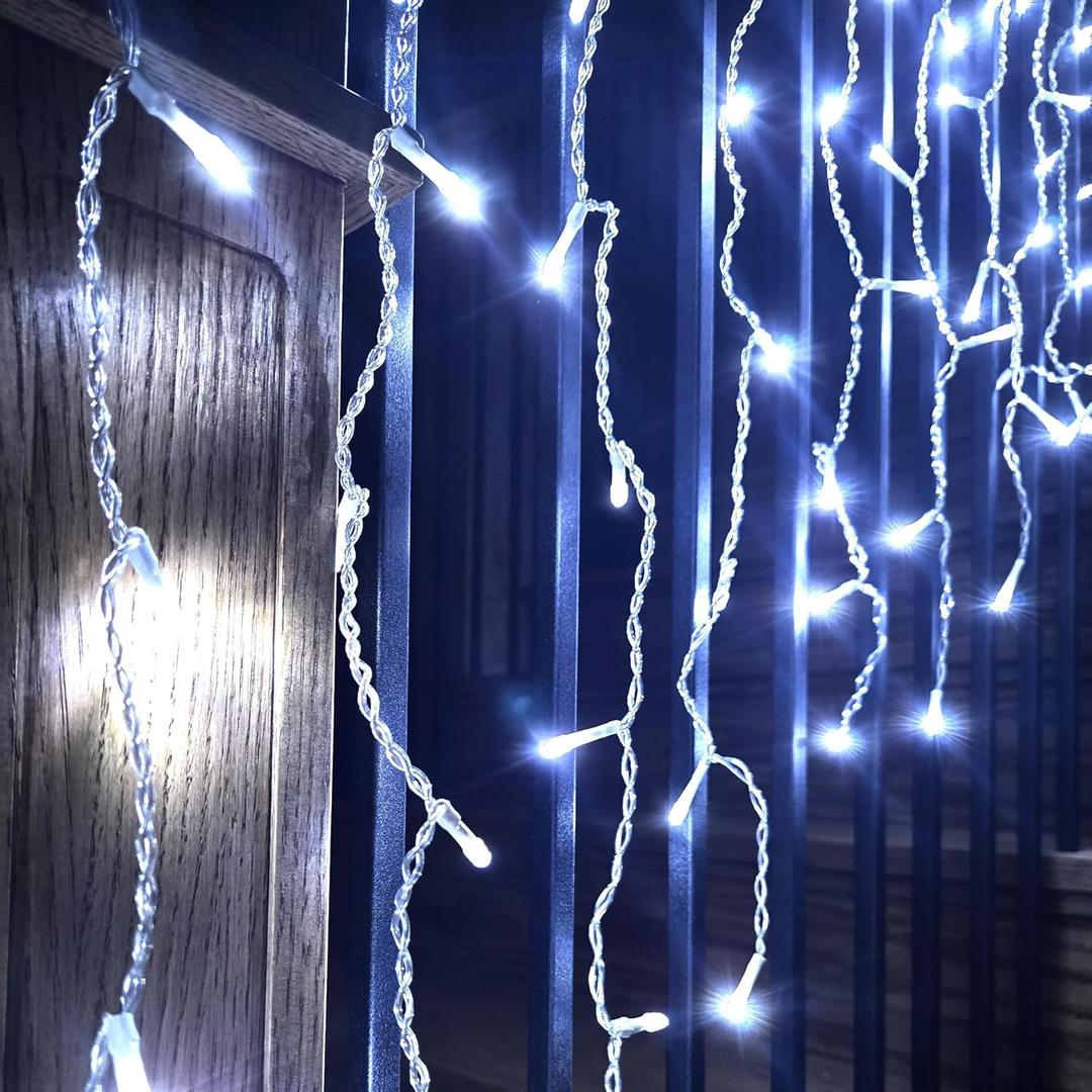 15ft Christmas Icicle Curtain LED String Light Indoor and Outdoor Use (Cool White)