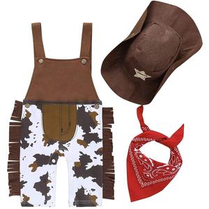 A&J DESIGN Toddler Boys Western Cowboy Romper Overalls Sets (3T, Brown)