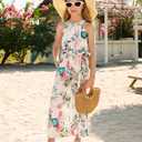 GRACE KARIN Girls Floral Jumpsuit Kids Halter Summer Belted Romper Wide Led Long Pants Green 12Y, Size: 8 Years