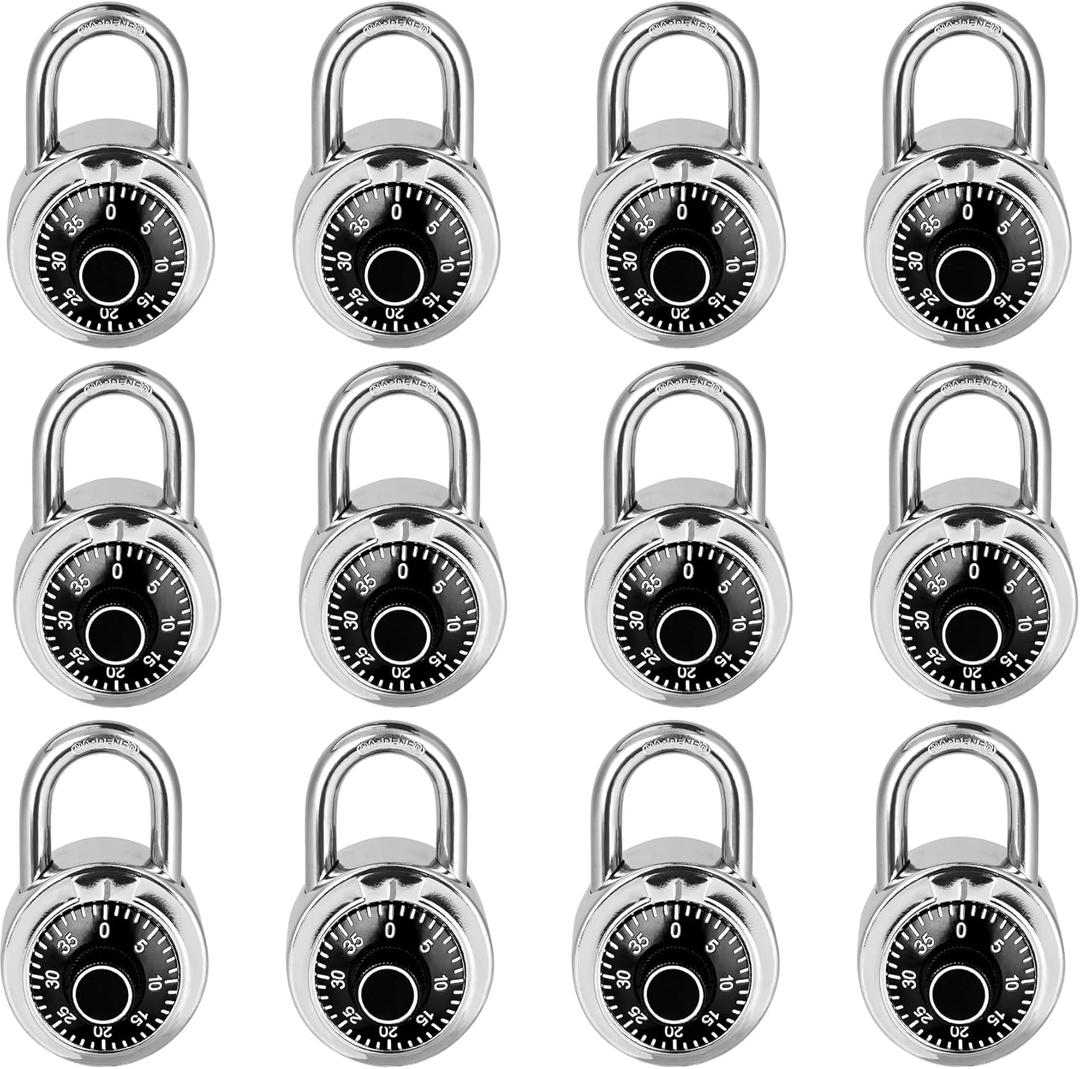 Combination Lock, LQYN Standard Dial Combination Lock, Pack of 12; Black Turnplate, 2 in. Wide, Fixed Three Digital Combination, for School, Gym & Locker, Toolbox, Gate