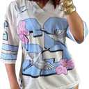 Women Jersey Shirts Oversized Number Graphic Tees Top Light Blue S