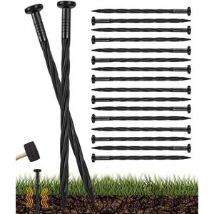 100pack 8-Inch Plastic Landscape Edging Spikes Landscape Anchoring Nail Spiral Landscape Stake for Weed Barrier, Paver Edging, Landscape Edging, Artificial Turf, Grass Pathway and More Black-100pcs