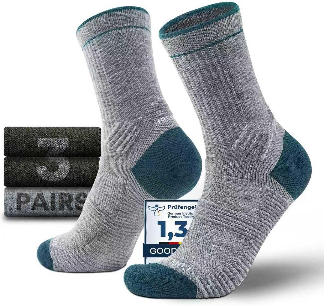 Juclise Womens Lightweight Merino Wool Hiking Mirco Crew Socks Compression Moisture Wicking Anti-Blister Cushioned Breathable (S)