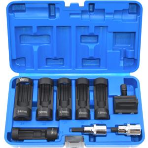 Yuesstloo 9pcs Strut Nut Socket 16mm 18mm 19mm 21mm 22mm 24mm with 12 Point 1/ 2" Drive, Suspension Strut Spreader Socket Tool Kit Shock Absorber Tool Suspension Strut Split Hub/ Knuckle Spreader Tool