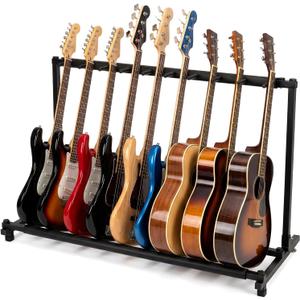 AODSK 9 Multi Guitar Stand Rack With Folding Design, Portable Black Holder for Multiple Guitars & Bass, Studio & Home Display