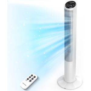 MIBOMIBO 40 inch White Tower Fan for Bedroom, Quiet Cooling Fan with LED Display, Oscillating Fans for Indoors with 3 Speeds, 15H Timer, Bladeless Fan, Standing Floor Fans,TF-K4007RW
