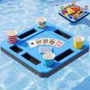 Honeydak Summer Floating Foam Pool Game or Card Table Durable Closed Cell Foam Water Lounge Tray with 4 Cup Holders & Storage 19.7" Square No Inflate for Adults Pool Party & Beach