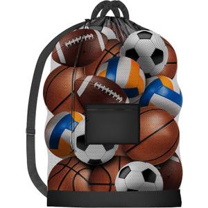 Handy Laundry Mesh Ball Bag - Up to 15 Balls Large Capacity Sports Equipment Bag Carrier with Adjustable Strap and Drawstring Closure - For Soccer, Basketball, Volleyball