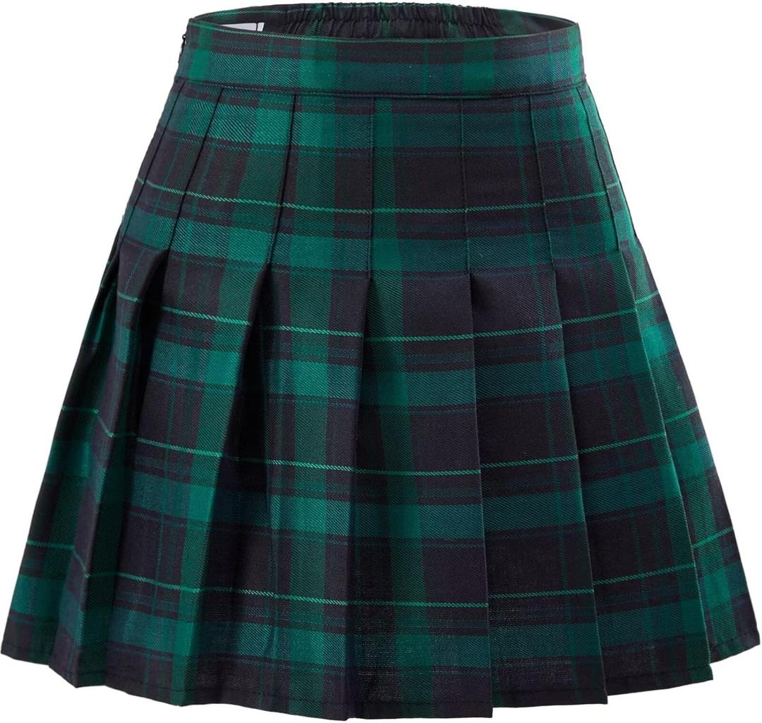Women Pleated Skirt Tennis Golf Skorts with Lining Shorts Athletic Pleated Skirts for Women (4X-Large, Green Plaid)