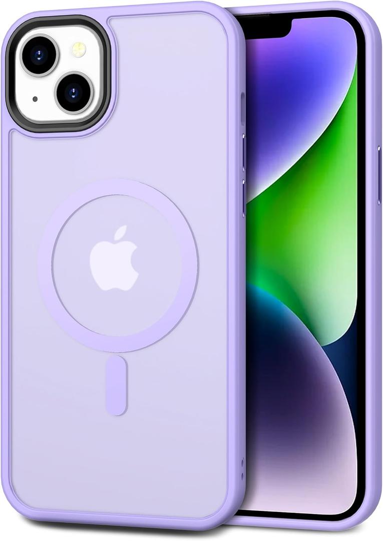 CACOE Magnetic Case for iPhone 13 & iPhone 14 6.1 inch-Compatible with MagSafe & Magnetic Car Phone Mount,Anti-Fingerprint TPU Thin Phone Cases Cover Protective Shockproof (Light Purple)