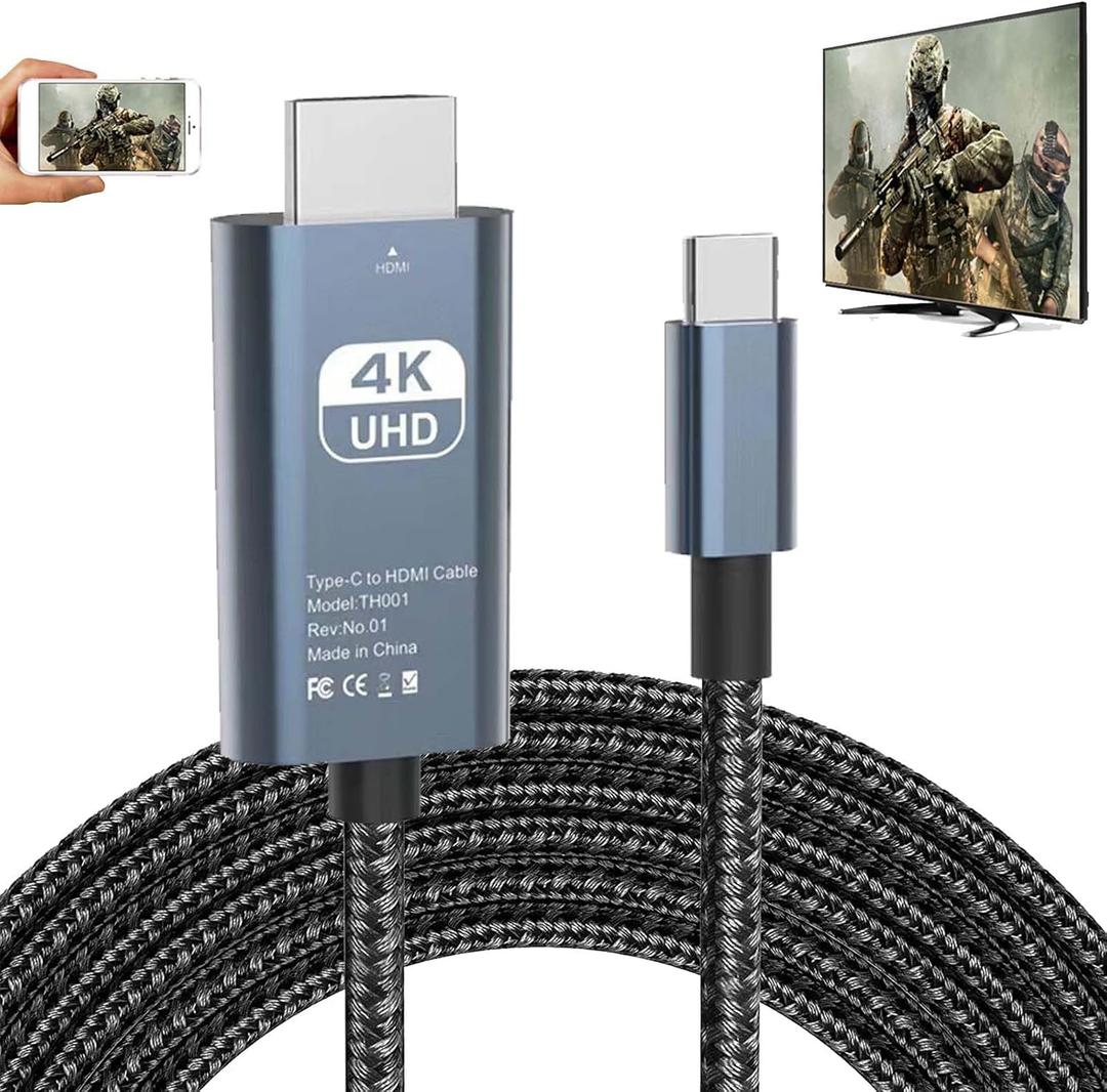 USB C to HDMI Adapter MHL Cable Braided 4K Video Converter Cord for HP Laptop iPhone 16 15 Pro Max Samsung Galaxy S24 S23 S22 S21 S20 Note 20 LG G8 Phone Type C Android Device Mirrorring to Monitor TV