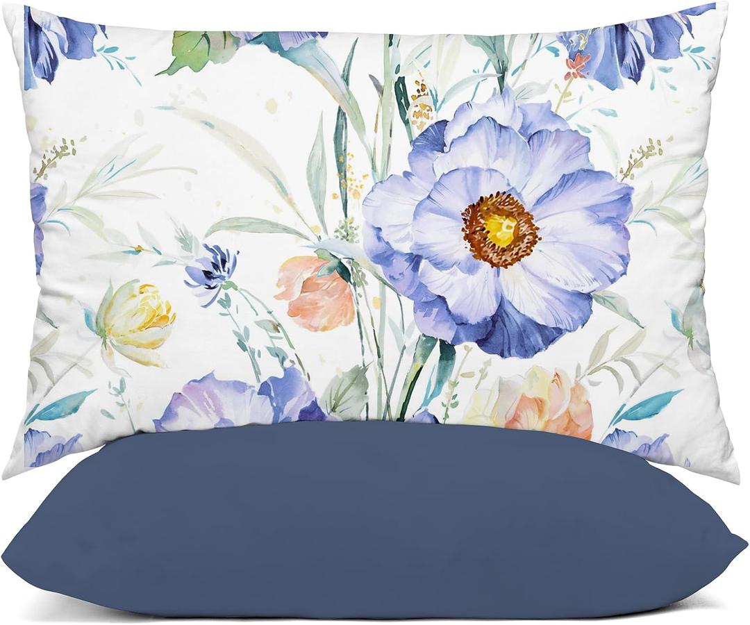 YIYEA King Size Pillow Cases Set of 4, Ultra Soft Double Brushed Microfiber Embroidered Pillowcases and Floral Pillow Covers, Envelope Closure, Shrinkage and Fade Resistant, 20" x36