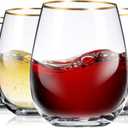 Stemless Wine Glasses with Gold Rim, Set of 8, 15 oz Red Wine Glasses Gold Rimmed Crystal Drinkware for Wedding Party All Beverages