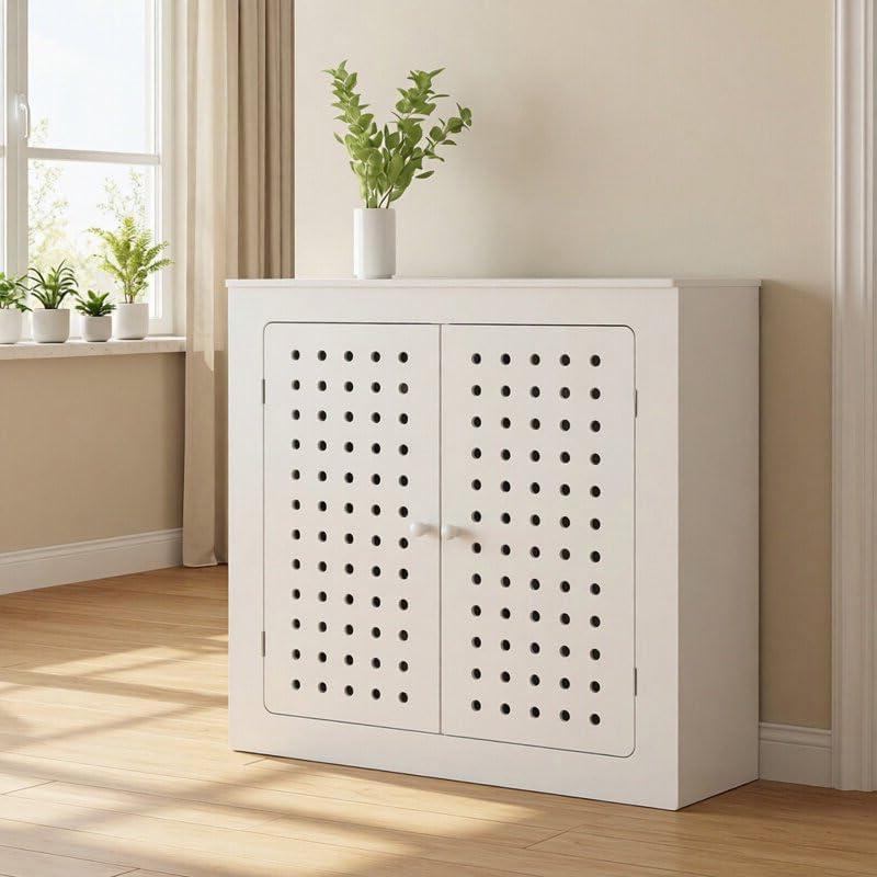 Waterproof Radiator Cover Cabinet, White Louvered Heating Heater Covers for Radiators Shelf with Top for Home Living Office Hide Cluttered Pipes Decor(31.5 Lx27.6 Hx7.9 D)